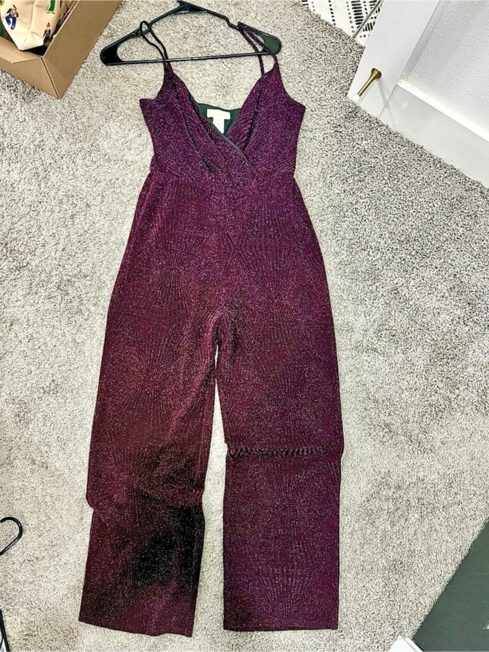 Sparkly Wide Leg Jumpsuit in Plum Size S Like New